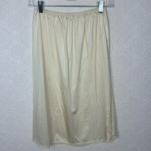 Vintage Slip Skirt Midi High Rise Waisted Slit Silky Stretchy Pull On Cream